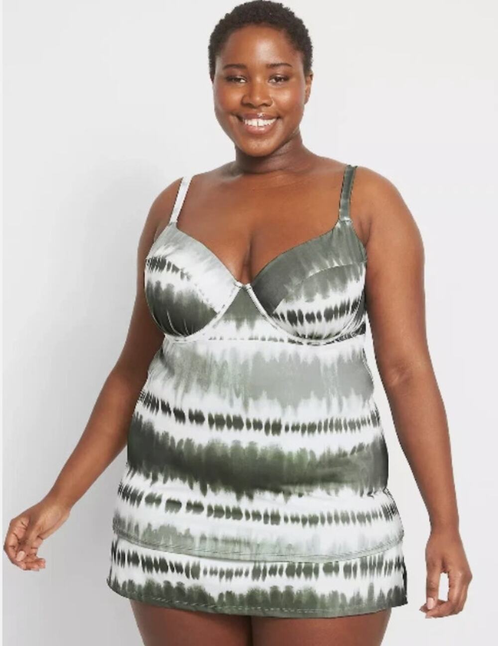LANE BRYANT CACIQUE SWIM SET NWT 40DDD TANKINI TOP SZ 18 BOTTOM TIE DYE GREEN